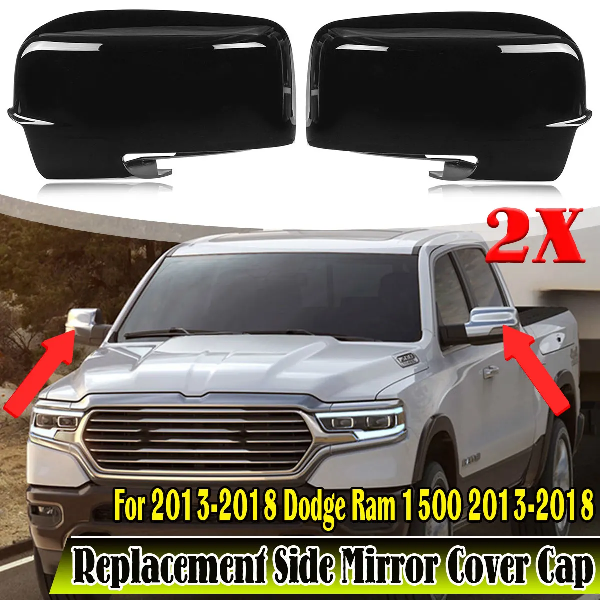 New 2x Car Rearview Mirror Cover Wing Side Mirror Cap Shell For Dodge Ram 1500 2013-2018 Rear View Mirror Cover Replacement