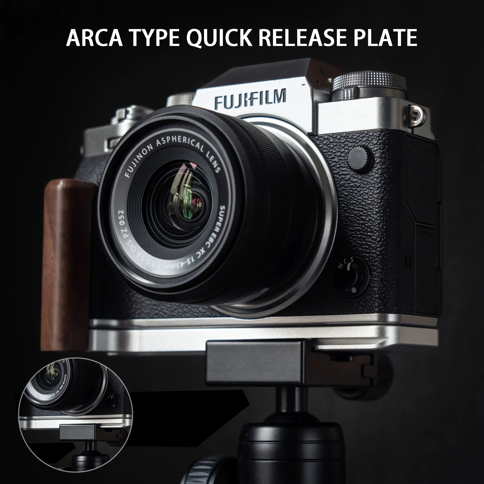 Wooden Hand Grip L Holder Fujifilm XT5 Fuji X-T5 Camera with Quick Release L Plate Bracket Holder Ultra Light with Alloy Base