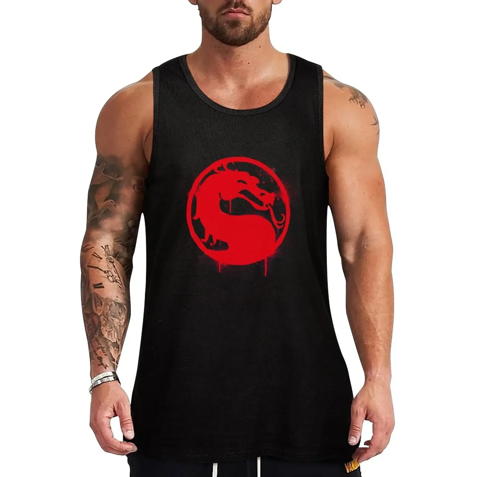 Mortal Kombat Splatter Grafitti Emblem | Mortal Kombat 11 Logo Tank Top Men's gym t-shirt gym clothes man Man sleeveless shirt