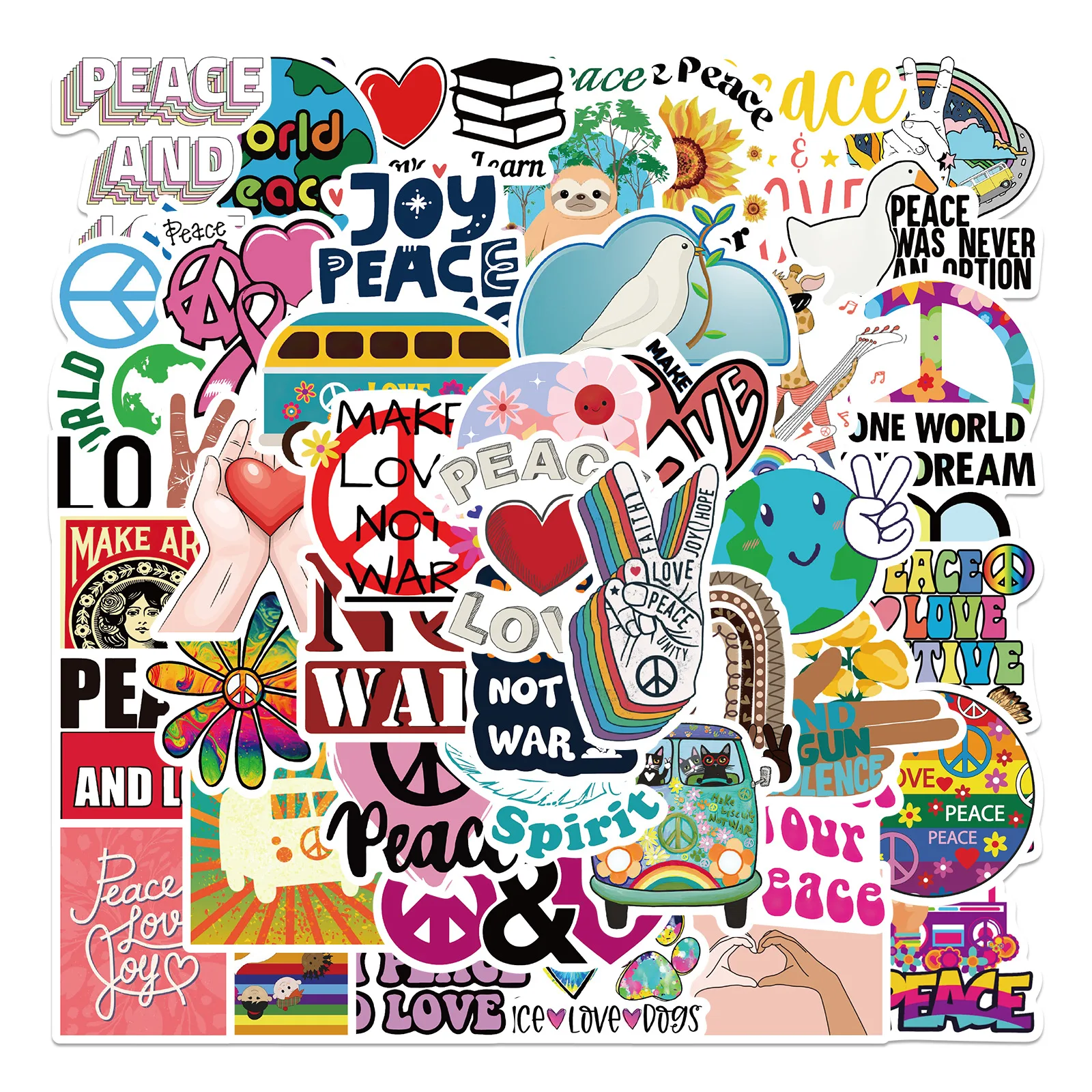 50Pcs Peace and Love Stickers Wish World Peace Stickers Graffiti Kids Toy Skateboard Phone Laptop Luggage Sticker Decals