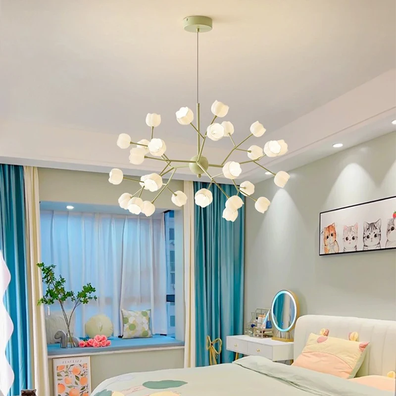 Imagem -03 - Aipaite-cream Estilo Led Chandelier Branco Verde Branco Flower Shape Living Room Dining Room Bedroom Modern