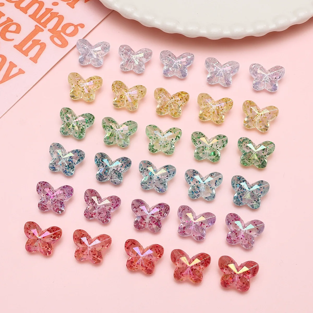 10pcs/lot Acrylic Plated Colored Scallion Powder Beads Butterfly Unique Loose Beads Handmade DIY Making Jewelry Headpiece 