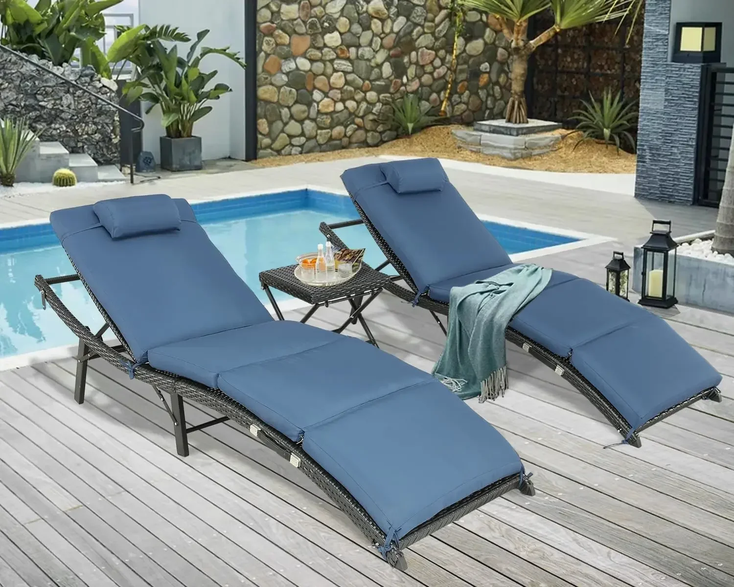 

Outdoor Wicker Lounge Chairs Set Recliners Lounge Chairs for Outside Adjustable Chaise Lounge Outdoor Rattan Reclining Chair