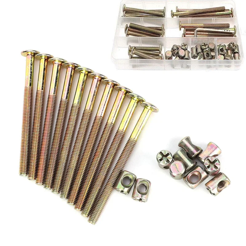25Set Cot Bed Furniture Connecting Bolts Barrel Nut Furniture Bolts and Barrel Nuts M6 Allen Head Furniture Cot Crib Bed Bolt
