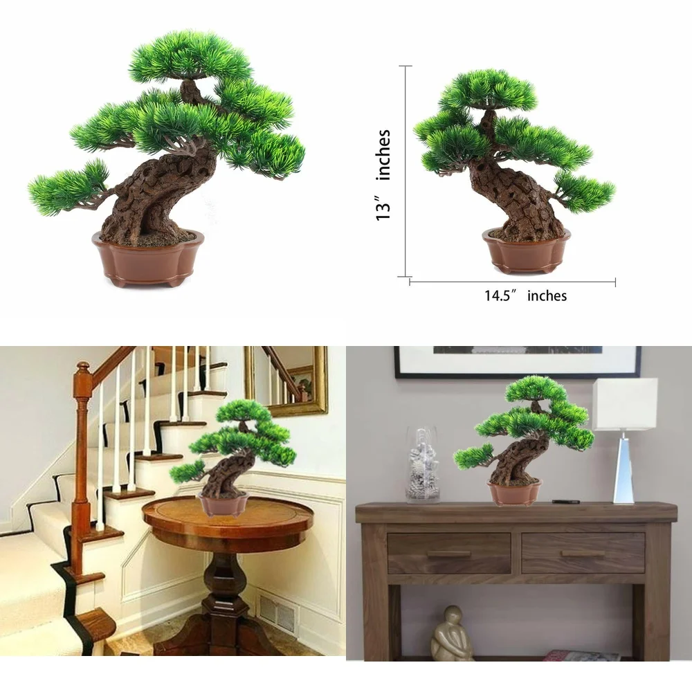 

Japanese Pine Bonsai Tree Artificial Potted Plants for Home Decor Indoor Greenery Bathroom Office Desk Low Maintenance