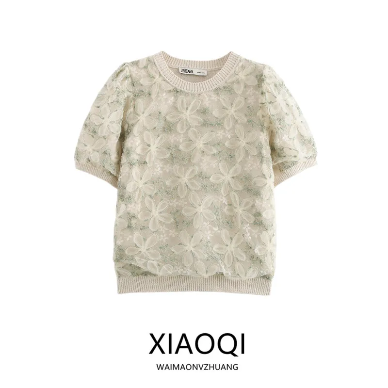 

Women's Casual Knitted ort Sve Top Embroidered Patchwork New Arrival Autumn 2024 Commute Sle Polyester Fiber ort Length