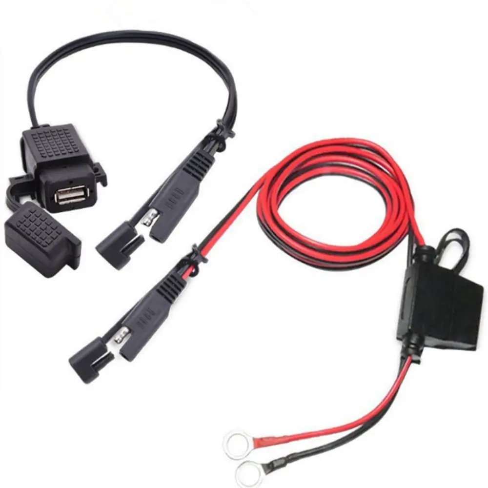 Adaptador de Cable de cargador negro 2.1A 12V, arnés de Cable de Terminal de anillo, impermeable, a prueba de polvo, adaptador de Cable SAE a USB