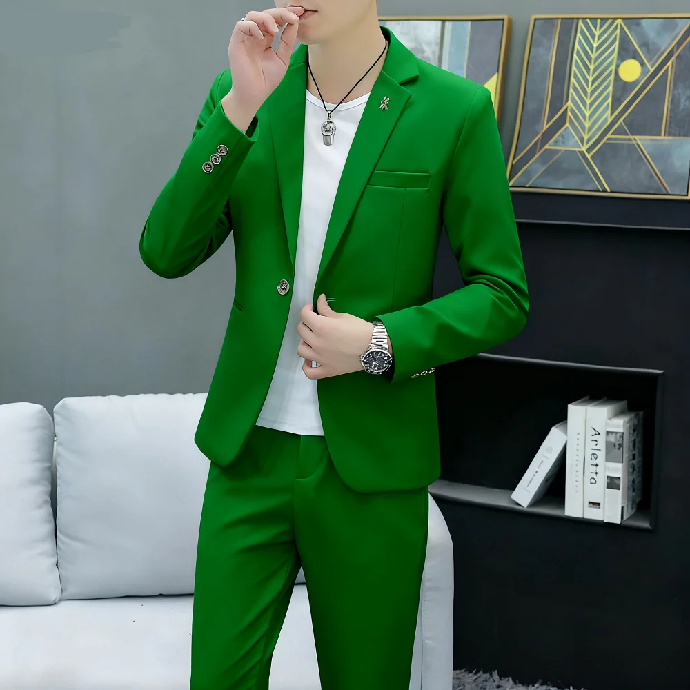 بدلة رجالية مكونة من قطعتين بقصة ضيقة فستان خريفي كاجوال للأعمال بلون سادة مع سراويل متضمنة مجموعة كاملة من ملابس تراباجو للرجال #3