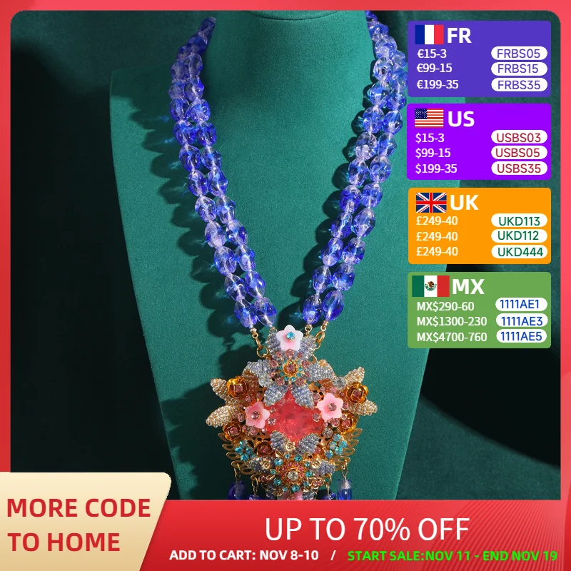 

Large Flower Necklaces Woman Layerd Beads Blue Glass Natural Stone Handmade Beach Accessories Luxury Designer Jewelry 2025 New