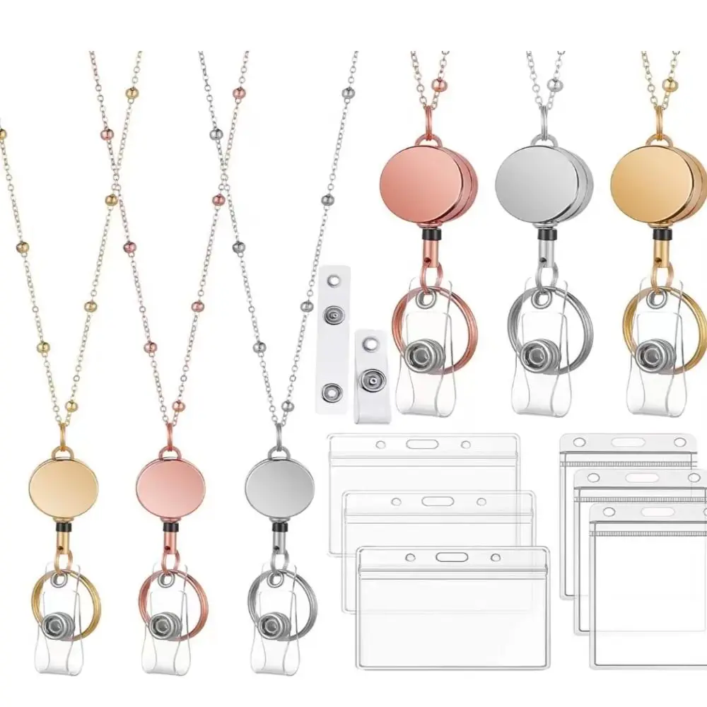 Office Supplies Retractable Key Chain Retractable Badge Reel Lanyard With ID Card Holders With  Name Card Badge Holder