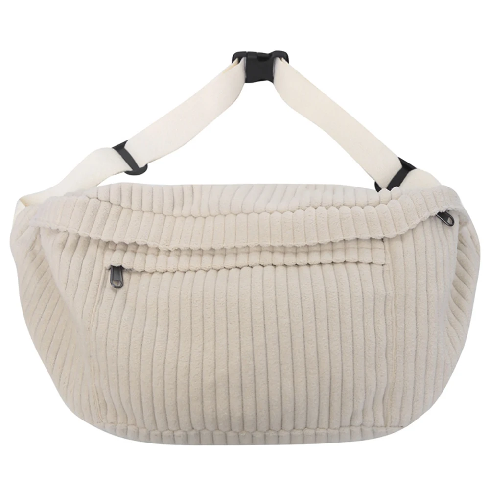 

Corduroy Trendy Crossbody Bag Solid Color Fashion Waist Bag Chest Bag Fanny Pack Adjustable Wide Strap Multi-pockets Bum Bag