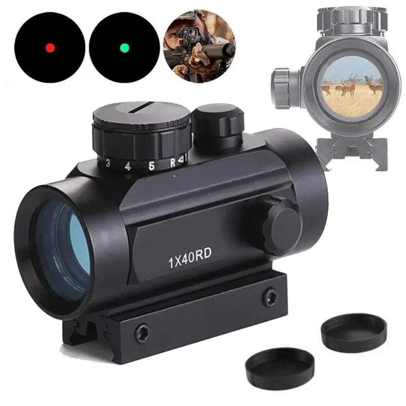 1x40 Hunting Reflex Red Green Dot Sight Adjustable Brightness Reflex Sights Tactica Riflescope with Free 11mm & 20mm Mount Rails