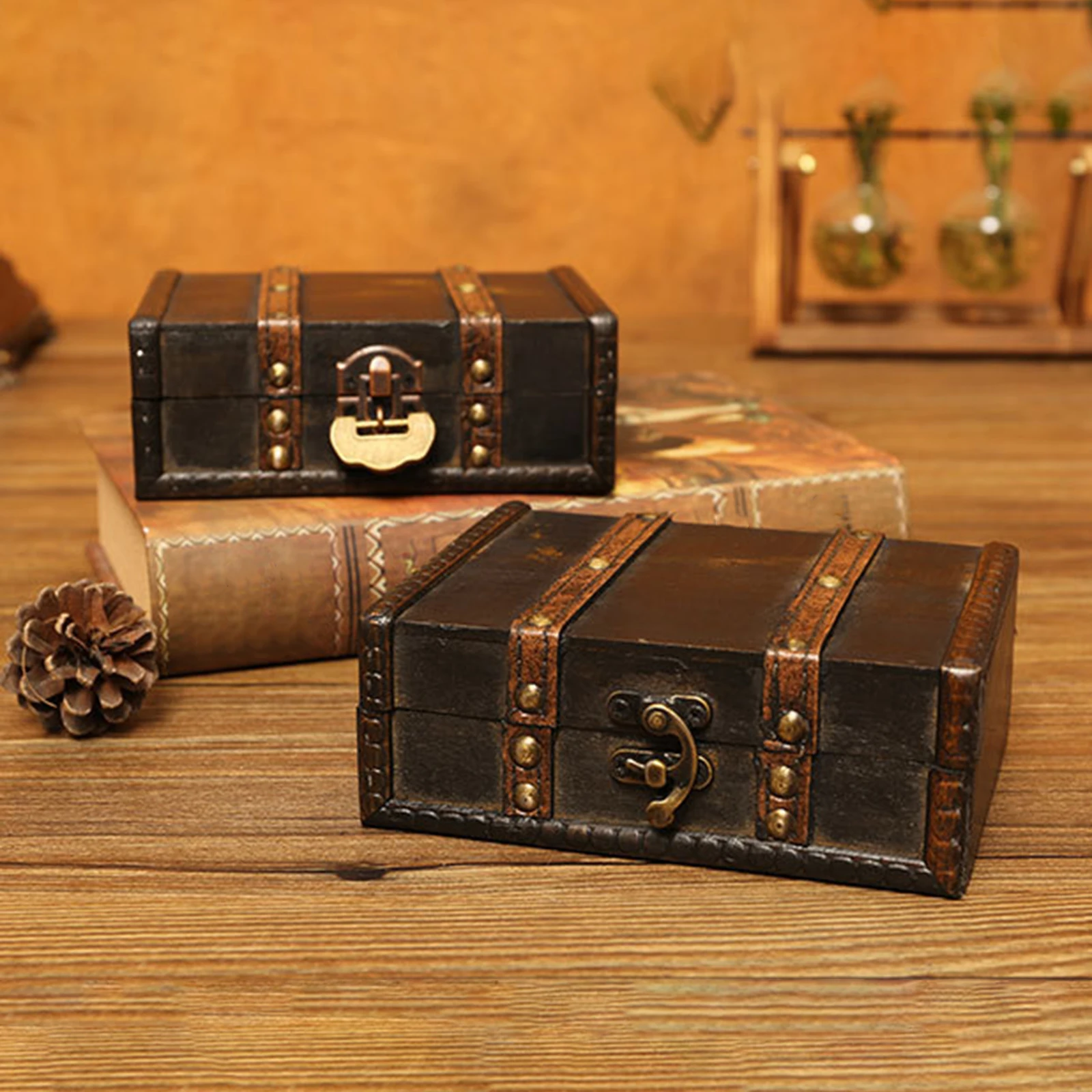 ヴィンテージスタイルの木製ジュエリー収納ボックス,ロック付き収納ボックス,トレジャーバンクコンテナ,ドレッシングテーブル