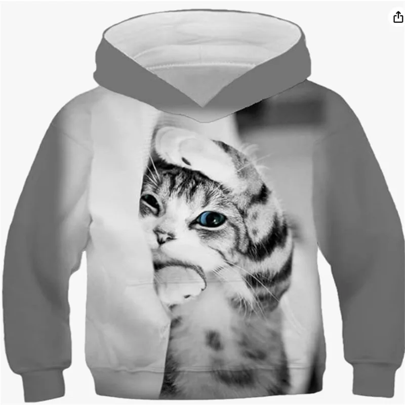 

Animal kitten hooded men's and women's fashionable 3D printed hoodie casual oversized pullover hip-hop Harajuku couple streetwea