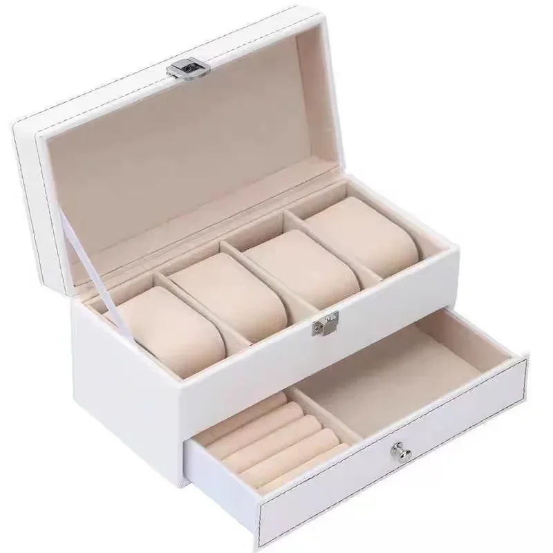 Luksusowe dwuwarstwowe etui do zegarka z włókna węglowego z 4 kratami-idealny prezent do biżuteria kwarcowa kolekcji pudełko na zegarki