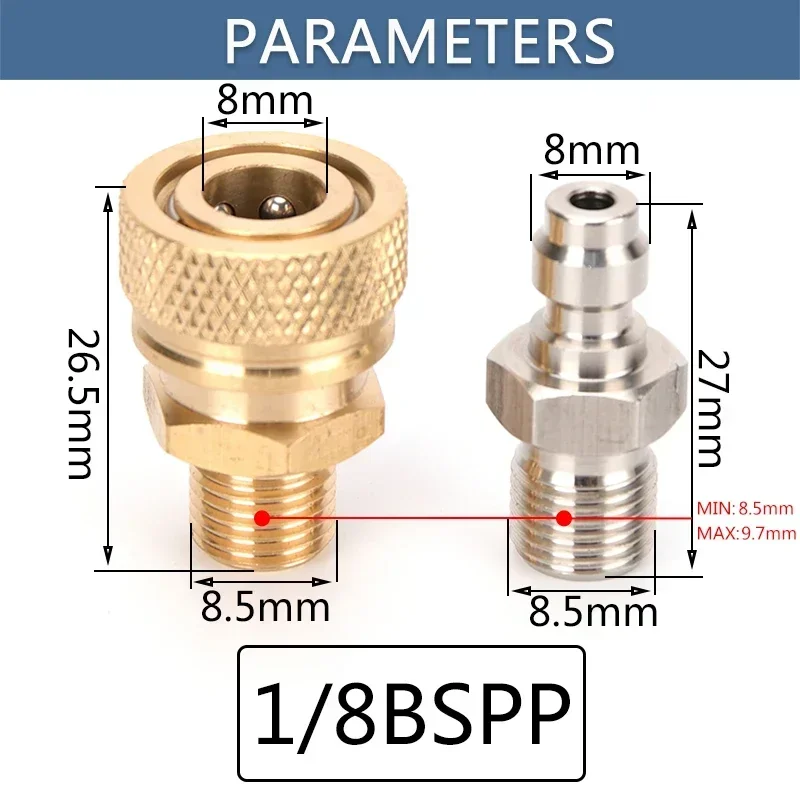 2pcs Quick Disconnect Connect Fittings and Couplers Set NPT Quick Release Couplings Air Refilling M10x1 BSPP 4500psi Air Pumps