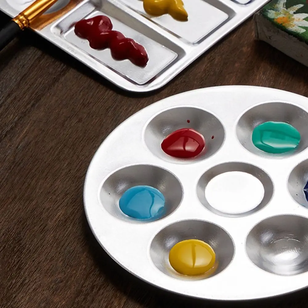 New Metal Watercolor Palette 6/10/12 Wells Hand Drawn Mixing Paint Tray Circular/Rectangular Painting Color Palette Art Supplies