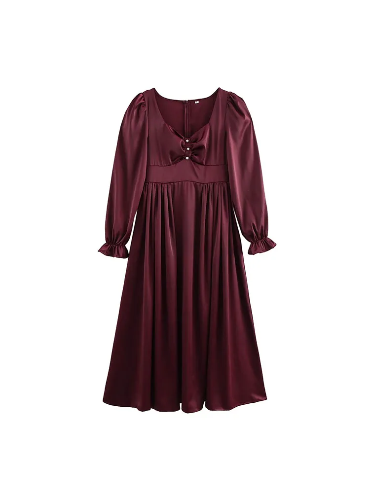 

2024 new women's clothing European and American style fashion simple square neck puff sleeve French style dress