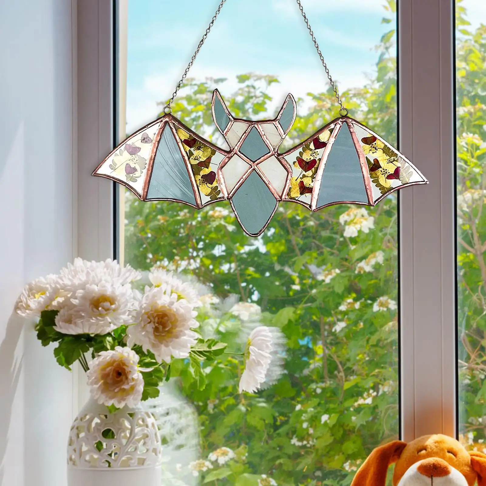 Bat Sun Catcher 2D Acrylic Floral Stained Suncatcher With Chain Festival Animal Garden Decoration For Holiday Party Door Garden