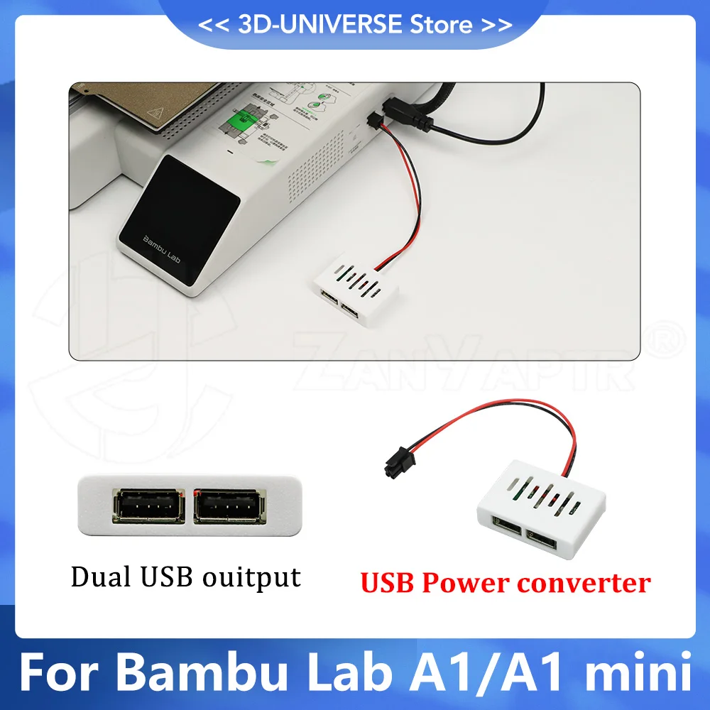 For Bambu Lab A1/A1MINI Dual USB Power Adapter for Efficient 5V 3A Output Enclosed Fan Powered Lighting for 3D Printer Parts