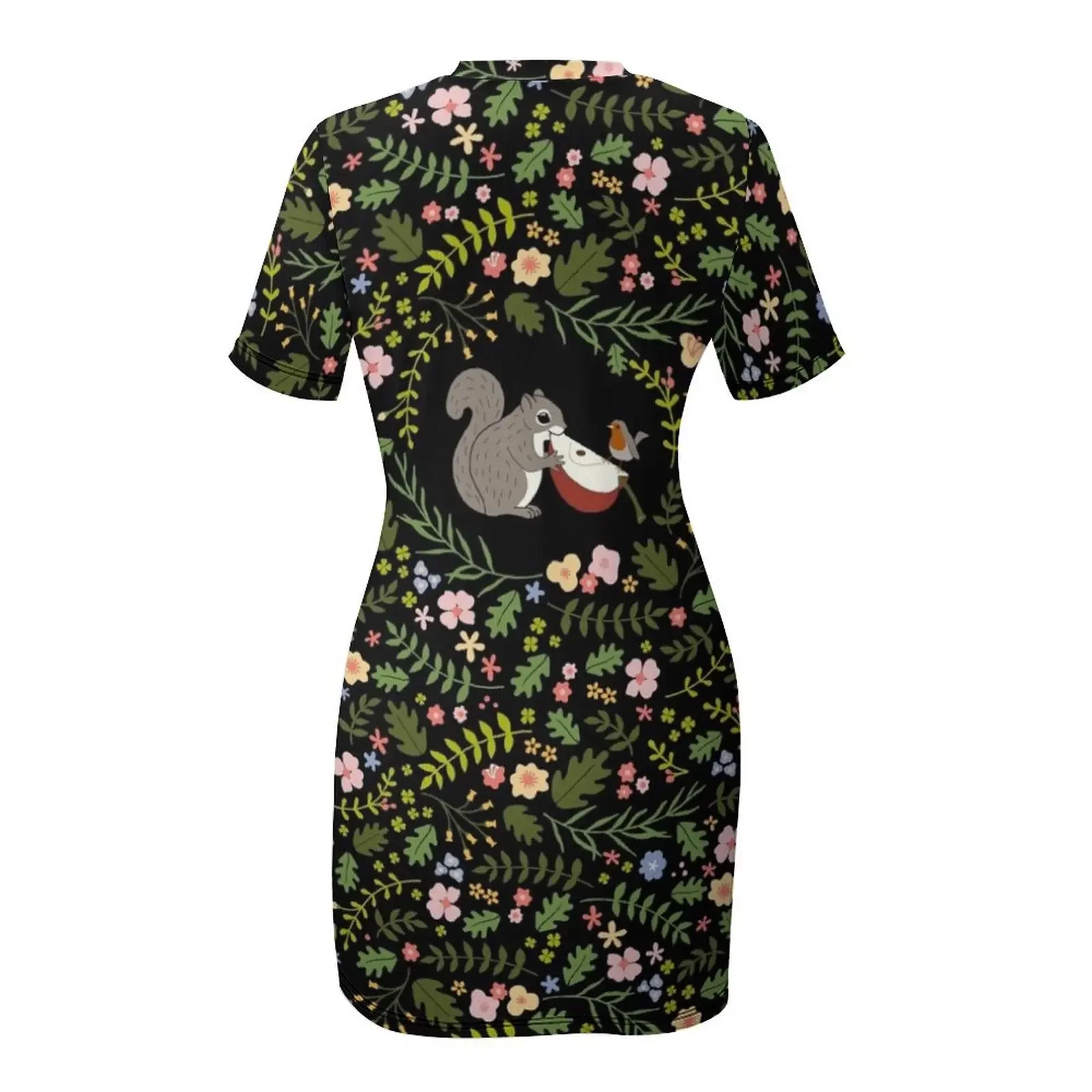 Friendship Squirrel-Robin_BgBlack Short-Sleeved Dress dresses for prom dresses for women Dance dresses dress korean style Dress