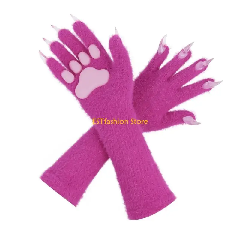 Y5GC Silicone Pads Long Gloves For Halloween Cosplay Costume Accessory With Soft Plush Lining