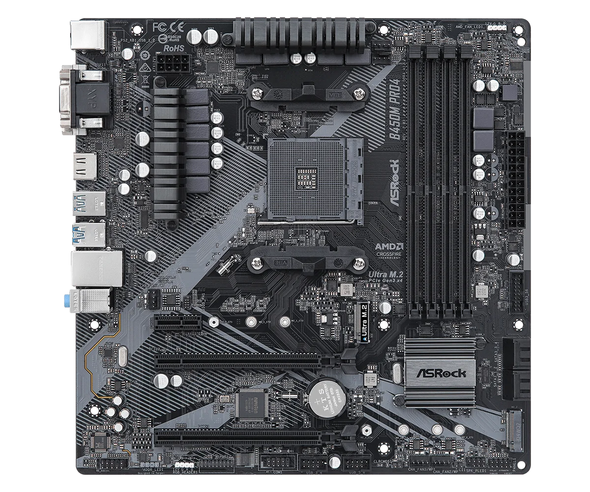 ASROCK B450M Pro4 R2.0 AMD B450 AM4 Motherboard For AMD Ryzen 7/5/3 5800X3D 5600X 3100 CPU 4×DDR4 HDMI M.2 Micro ATX Mainboard