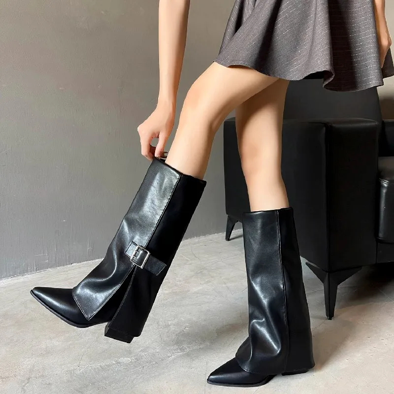 Pointed Knee-high Boots for Women, Slim Boots, Autumn and Winter Pants Boots, Chunky Heel, High Heel