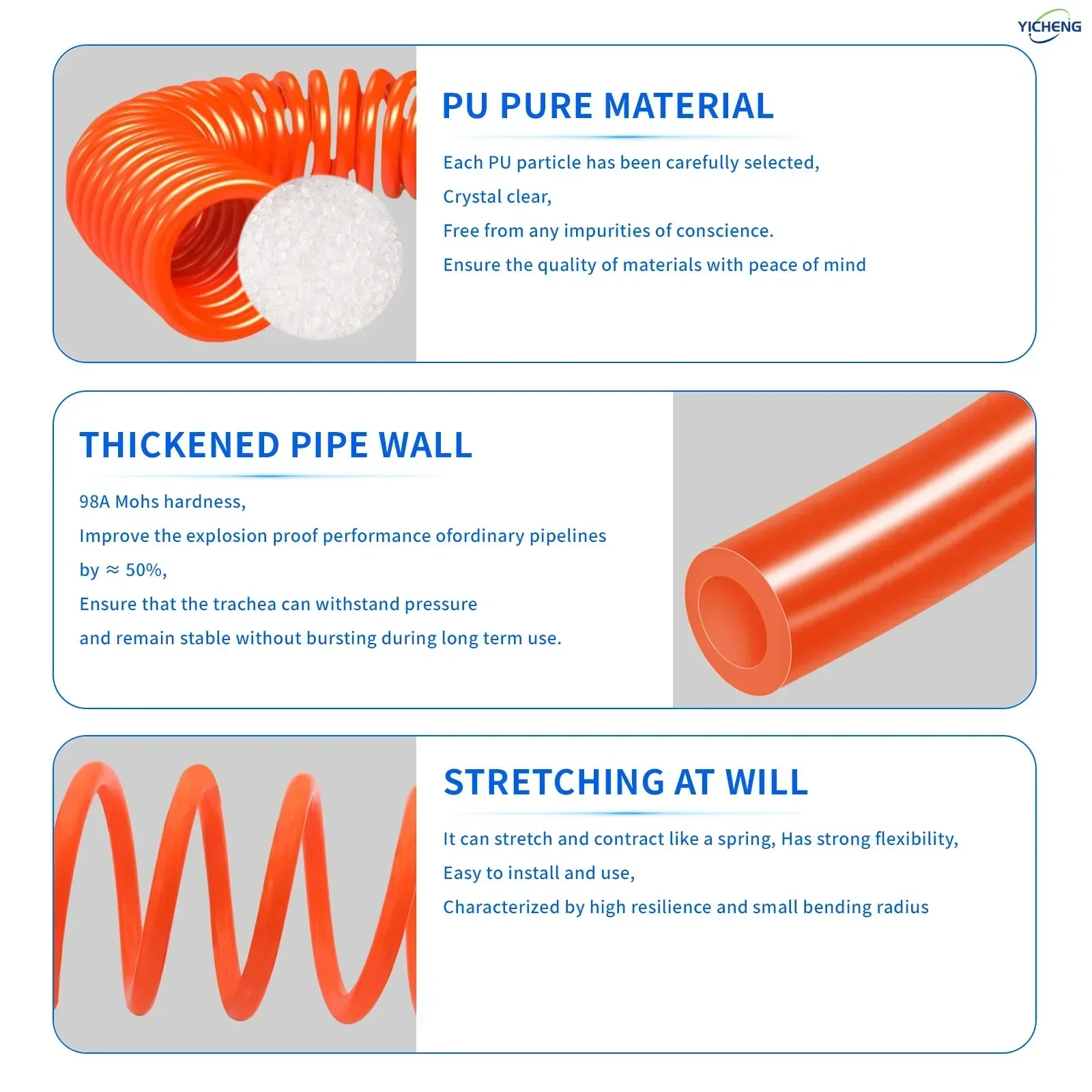 Polyurethane Recoil Air Hose, Air Compressor Hose 15meters Long,Spring trachea