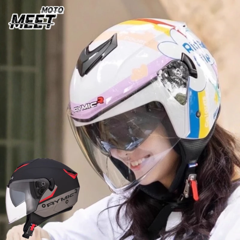 

Motorcycle 3/4 Open Face Helmet for Men and Women Dual Lens Sun Visor Face Shield Top Lightweight Scooter Casco Moto 3C & Dot