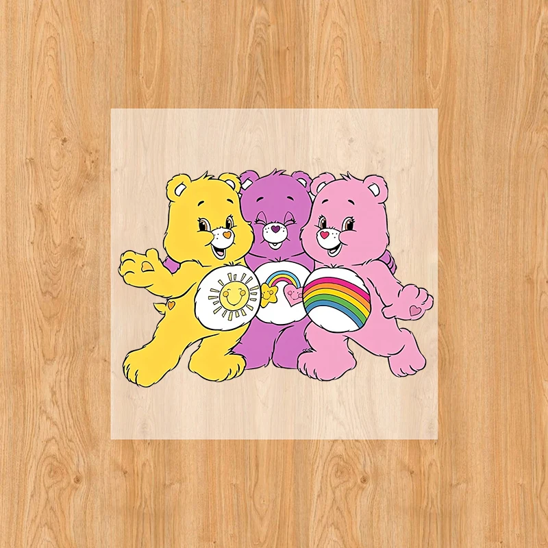 Caring Bears on Patch untuk pakaian kaus Diy stiker Transfer panas pakaian anak-anak Transfer-pusible Applique Patch