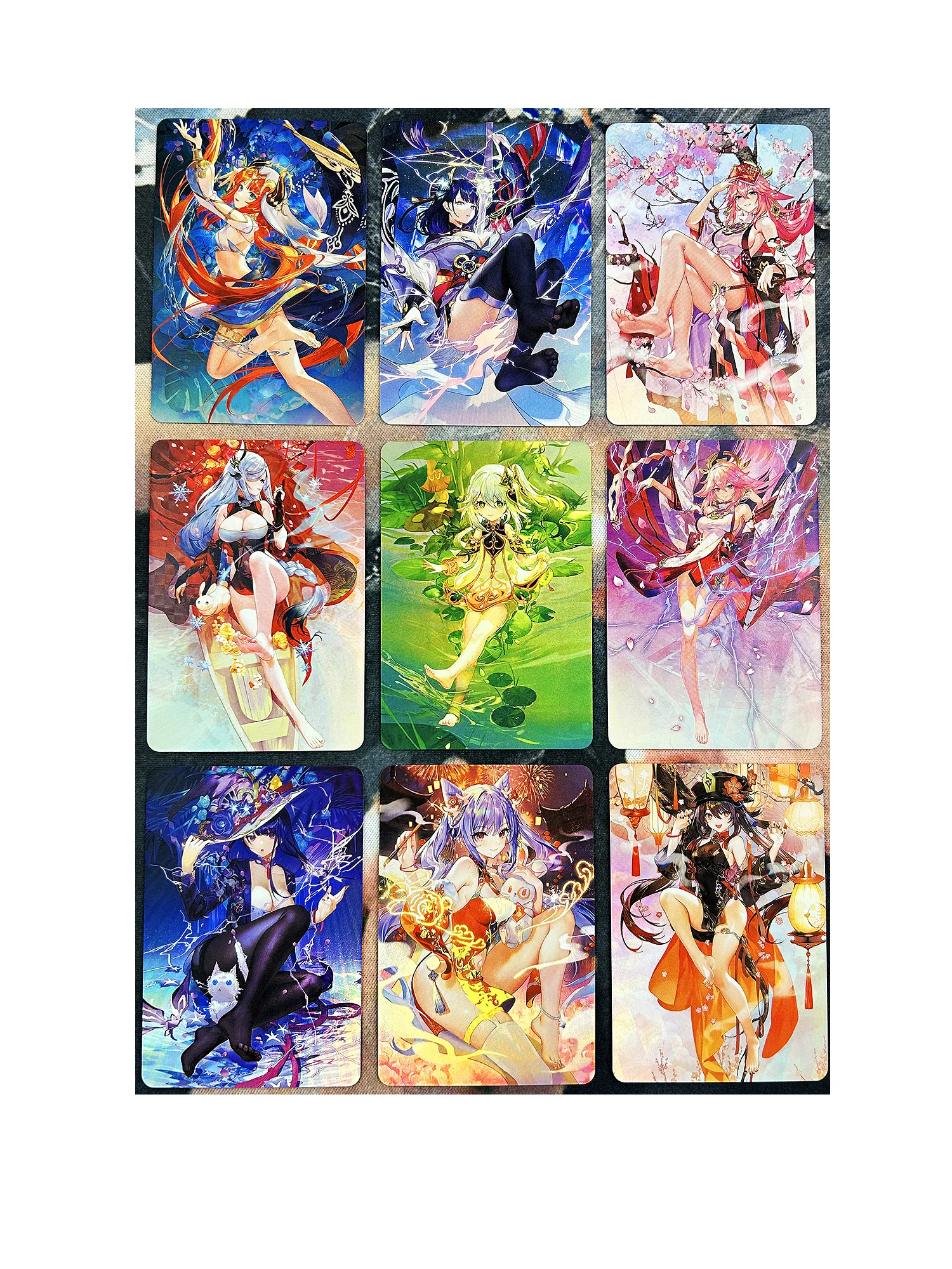 Beelzebul Ganyu-Juego de cartas de refracción para chicas, 9 unidades/set, ACG Genshin, versión colorida, No.2, coleccionables, Anime