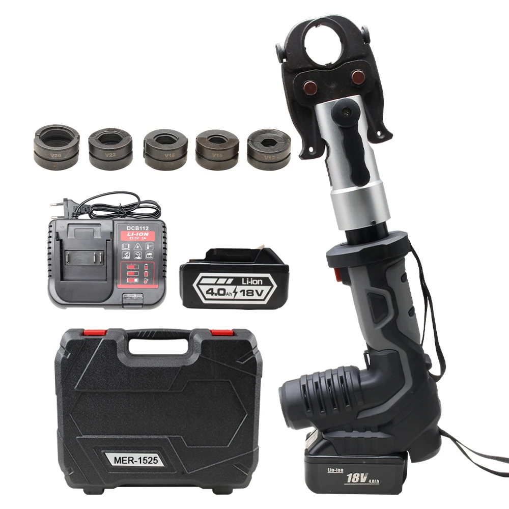 MEC-1525 Battery Powered Hydraulic Tool Crimper 27mm Stroke Pipe Crimp Stainless Steel Copper Pipe V-Die 42KN