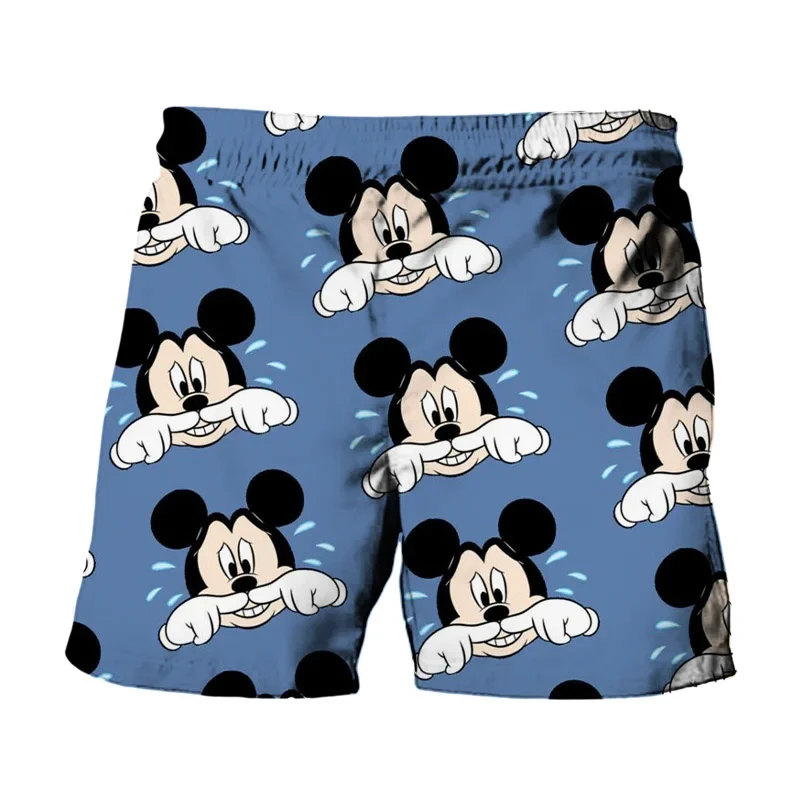 MINISO Summer Harajuku New Disney Brands Cute Stitch Mickey Minnie Anime Print Men Beach Shorts Fashion Casual Kids/Adult Shorts