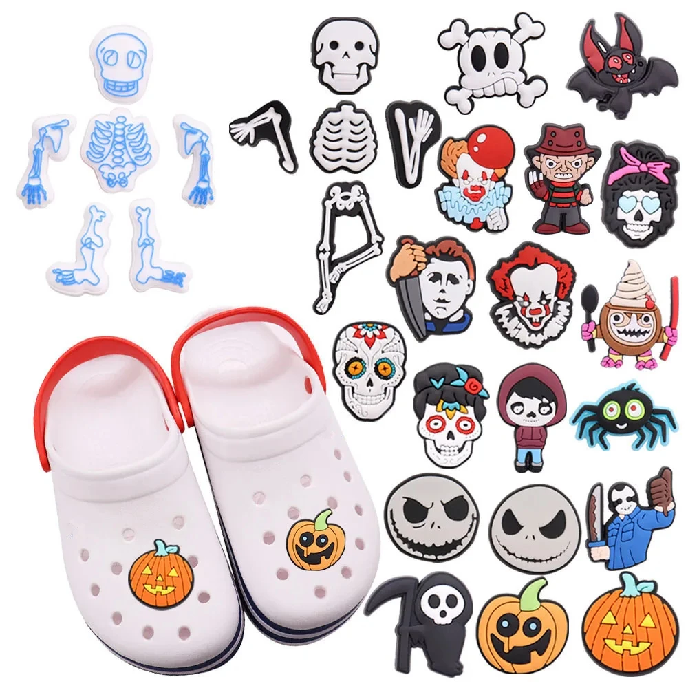 1-29Pcs Skeleton Skull Bat PVC Shoe Buckle Charms Halloween Style Clog Decorations DIY Adult Party Present