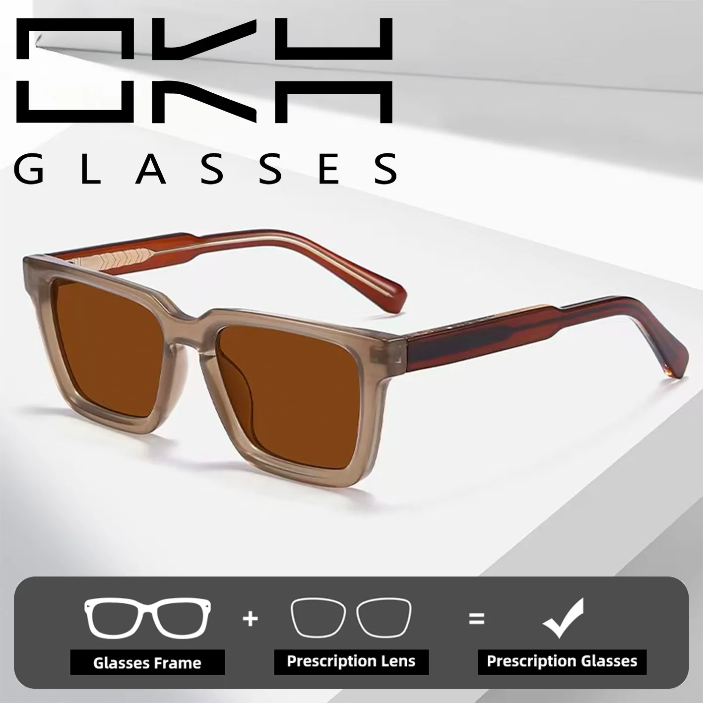 OKH UV400 Square Polarized Sunglasses Acetate Temple Retro Anti Glare Shades Fashion Eyewear for Men Women Daily Beach Wear