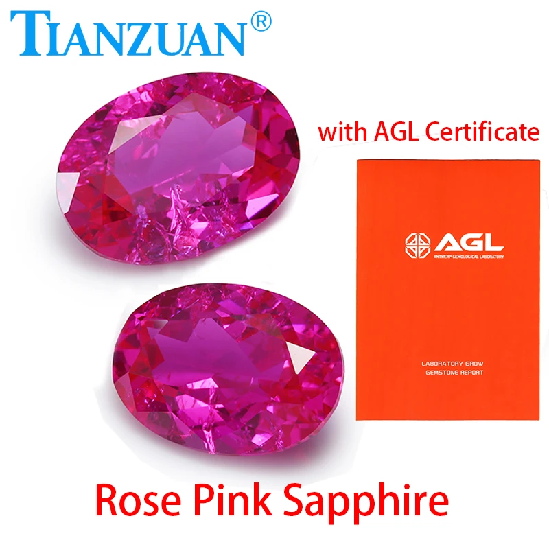 

Oval Shape Lab Grown Sapphire Rose Pink Color Natual Cut Synthetic Corundum with Cracks Inclusions Inside with AGL Certificate
