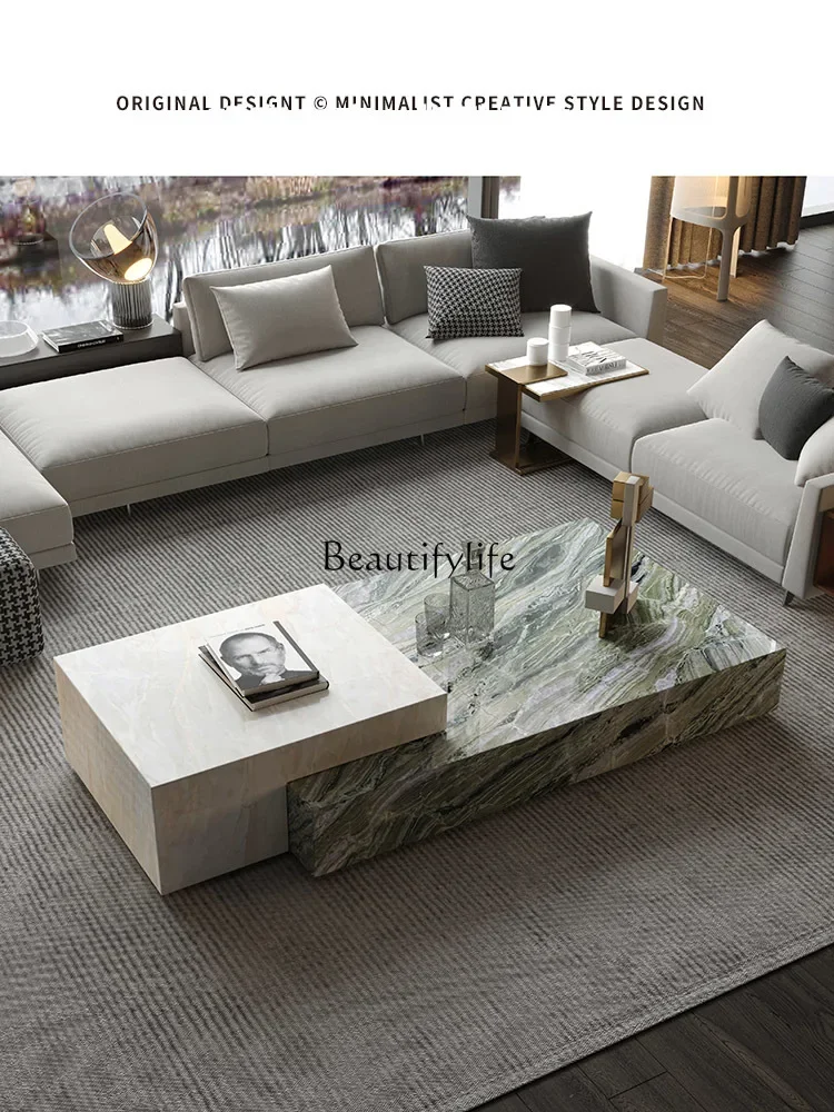 

02 Natural marble coffee table living room modern light luxury Italian high-end imported luxury stone coffee table rectangle