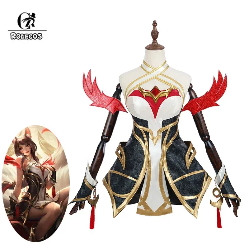 

ROLECOS LOL Immortalized Legend Ahri Cosplay Costume Game LOL Nine Tailed Demon Fox Ahri Outfit Halloween Women Suit