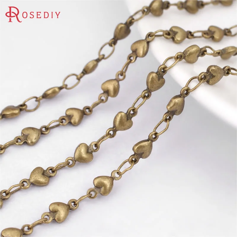 1 Meter Antique Bronze Brass Special Heart Link Chains Diy Jewelry Making Supplies Necklace Earrings Accessories for Women