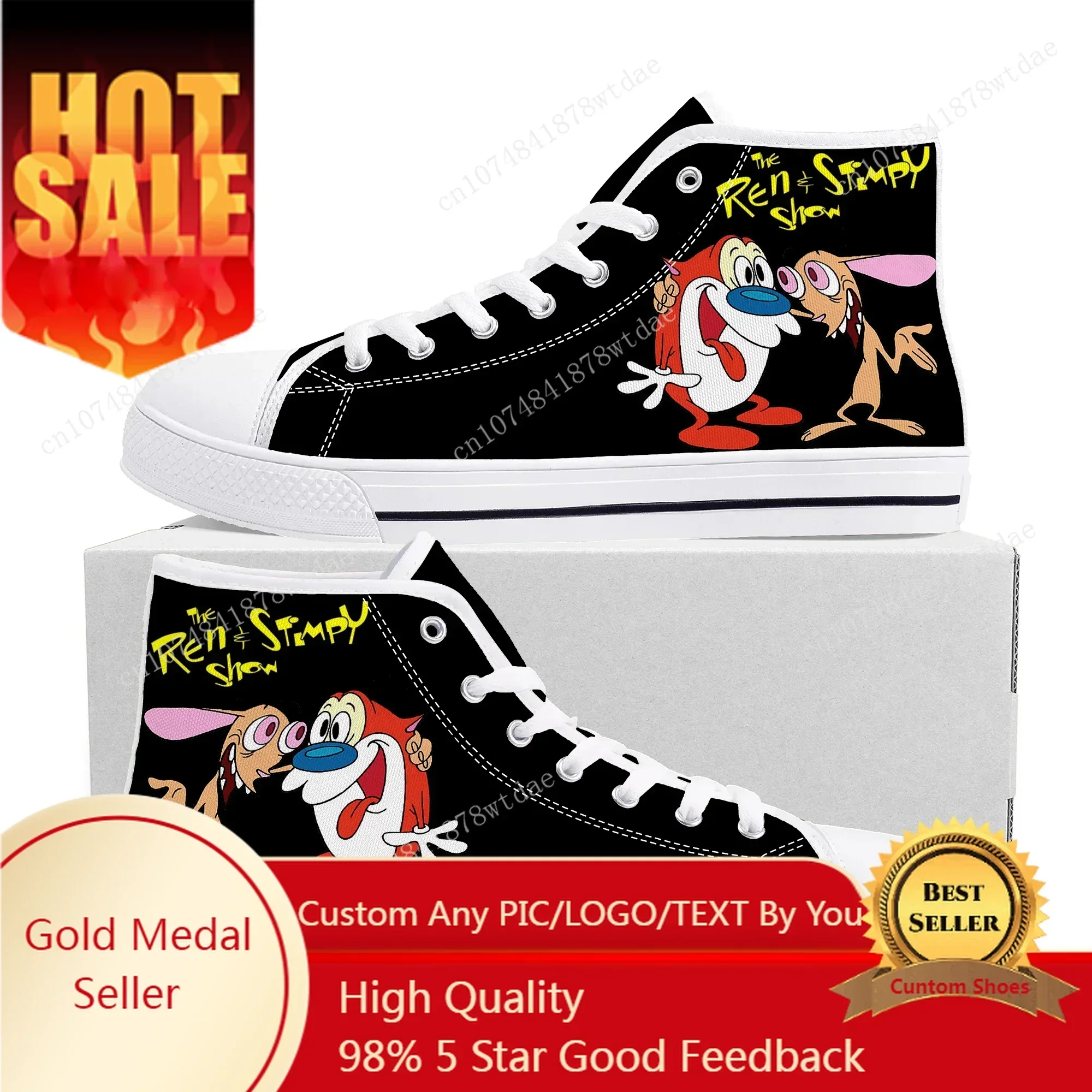 

Anime Cartoon Stimpy Comic Manga Ren High Top Sneakers Mens Womens Teenager High Quality Canvas Sneaker Couple Customized Shoes