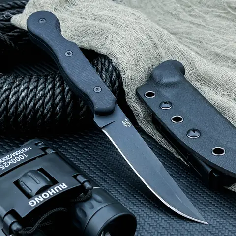 스트레이트 나이프 아웃도어 전술 사냥용 나이프 고품질 캠핑 생존용 나이프 8Cr13Mov 블레이드 G10 핸들와 함께 제공되는 카이덱스 칼집