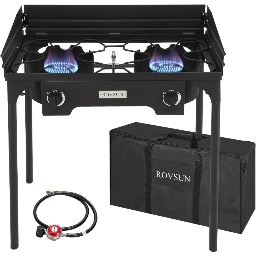 

2/3 горелки, уличная газовая плита на пропане с подставкой высокого давления, плита для приготовления пищи на заднем дворе, кемпинга, домашнего пивоварения, консервирования и турецкого