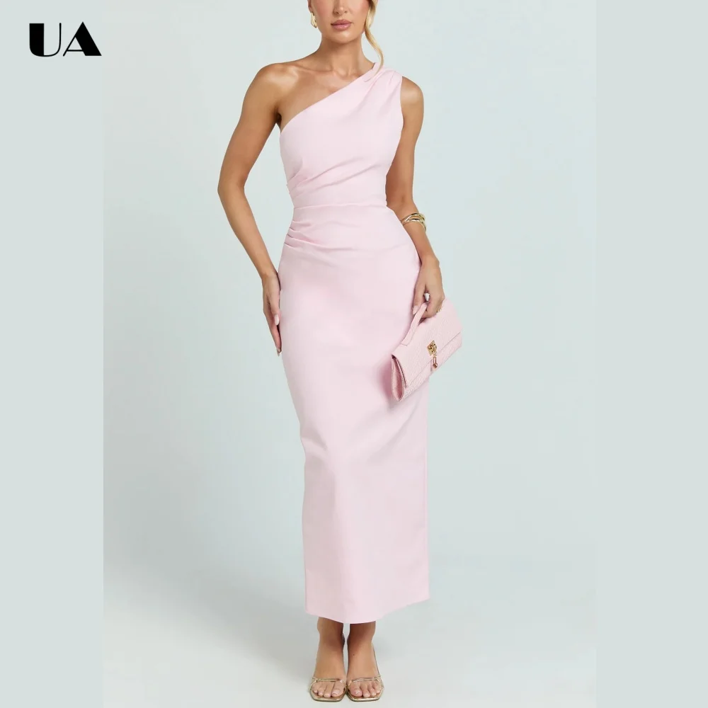 

ULBYANRN Elegant Asymmetrical Neck Wedding Guest Dress, Sexy Sheath Evening Dress, Customized Solid Sleeveless Party Dress
