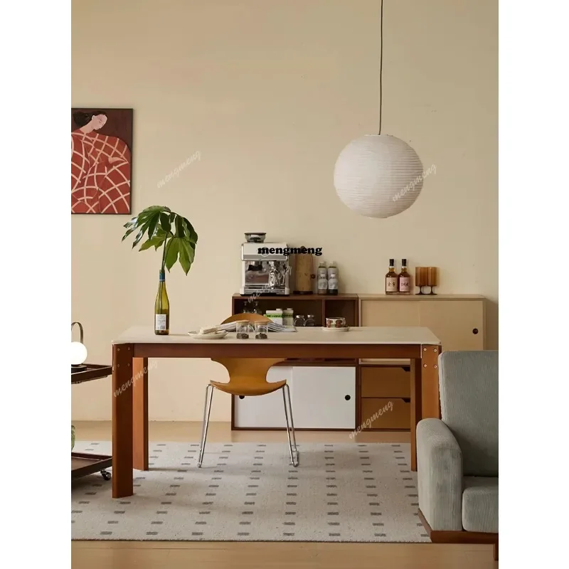 Mid-century Style Rock Slab Dining Table Nordic Creative Rectangular Retro Dining Table Solid Wood Design Home FurnitureX