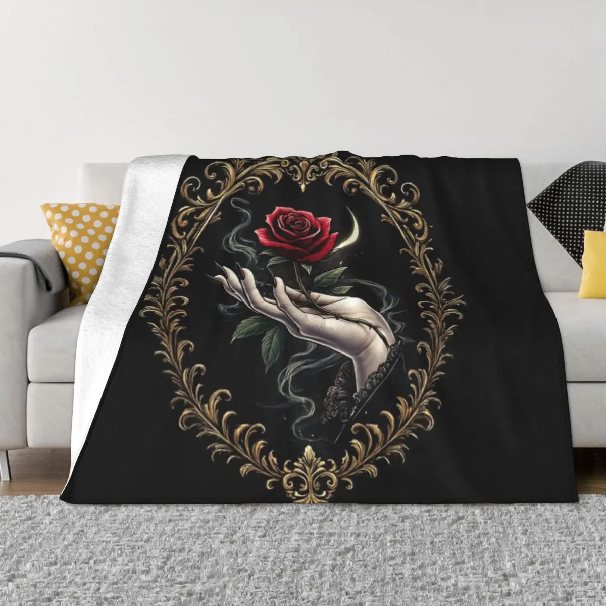 Couverture en micro polaire ultra-douce, motif Rose Gothique, symbole de dévotion romantique sombre, idéale pour toutes les saisons et les fêtes chaleureuses