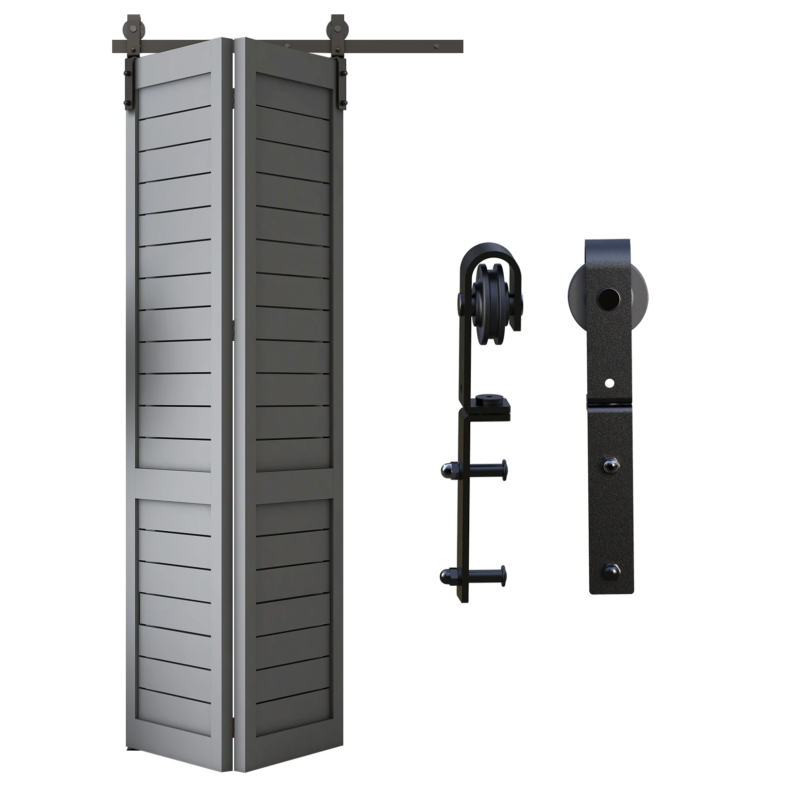 

CCJH-Bi-Folding Sliding Barn Door Hardware Kit, Heavy Duty Roller Track Kit, 2 Doors, Smoothly, Easy to Install, No Door