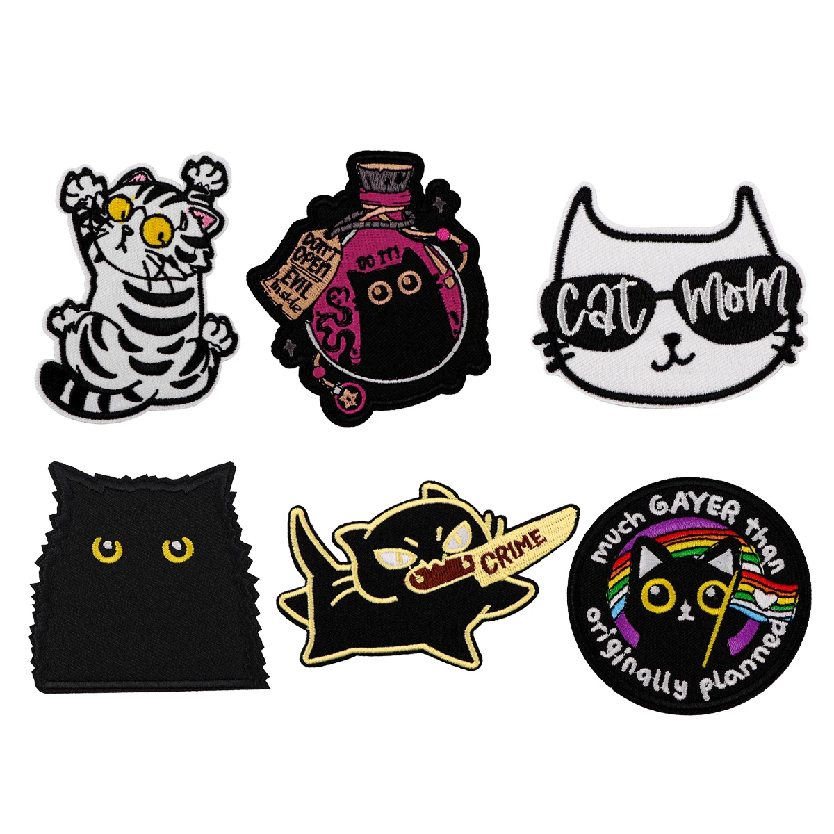 Cute Black Cats Embroidered Patches for Clothing Jackets Cartoon Animals Patches DIY Iron on Patches Applique Sewing Sticker