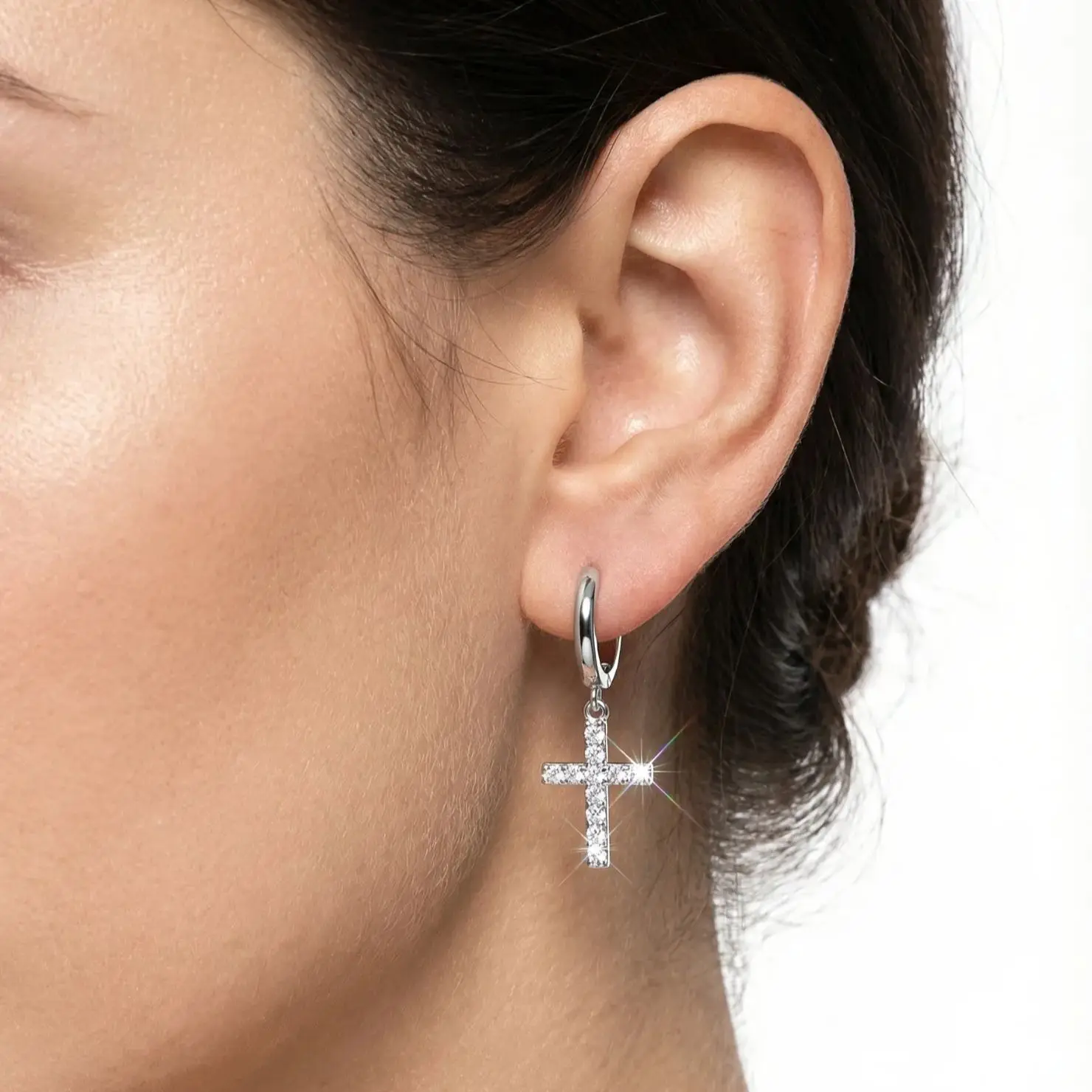 

NEO CARAT 925 Sterling Silver Moissanite Cross Earrings - Exquisite Personalized Faith Jewelry Sparkling Fine Accessory