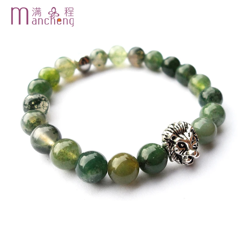 fnaf 2 rupee item Natural 8MM 5A Moss Agates Bead Linon Head Bracelet Women Stainless Steel Bracelets Pulsera Hombre Jewelry